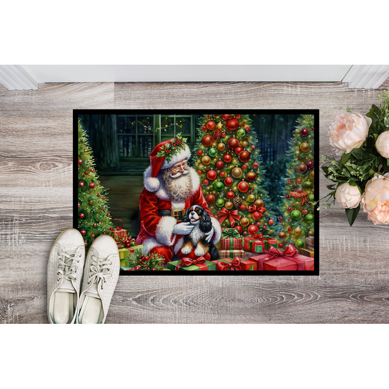 Paillasson Cavalier Spaniel and Santa Claus, L 18 po x L 27 po