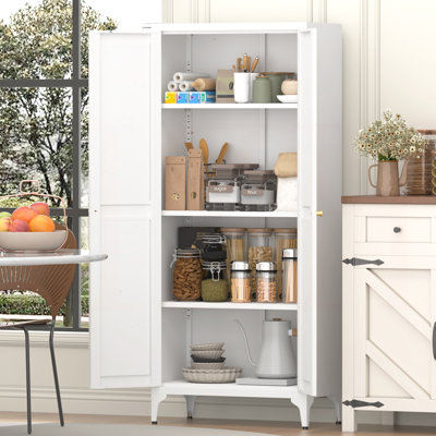 Armoire de rangement en métal réglable à 2 portes - Armoire de cuisine - avec tablettes réglables, grand casier en acier pour la cuisine, le salon, la salle à manger et le bureau (entrée en double, conservée telle quelle)