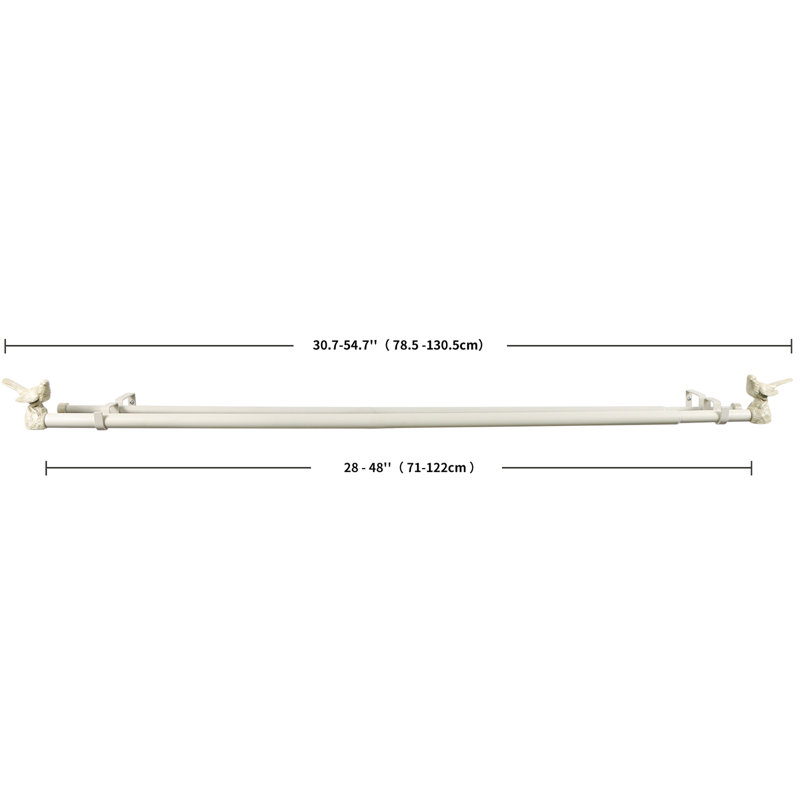 Country White Bird Finial Double Curtain Rod, 28"-48"