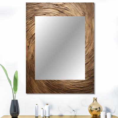 «Brown Calm Current Spiral», miroir mural abstrait en spirale, miroir décoratif brun, impression d'art en métal