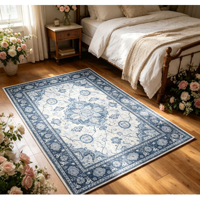 Tapis floral rétro Boho à poils courts, doux, lavable et antidérapant