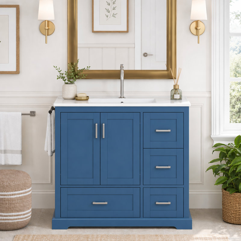 Meuble-lavabo simple 42 po avec plateau en pierre, Blue
