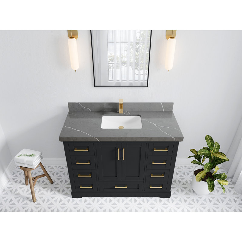 Boston 48 po X P 22 po De salle de bain simple en fer forgé Quartz blanc, Gris Piatra