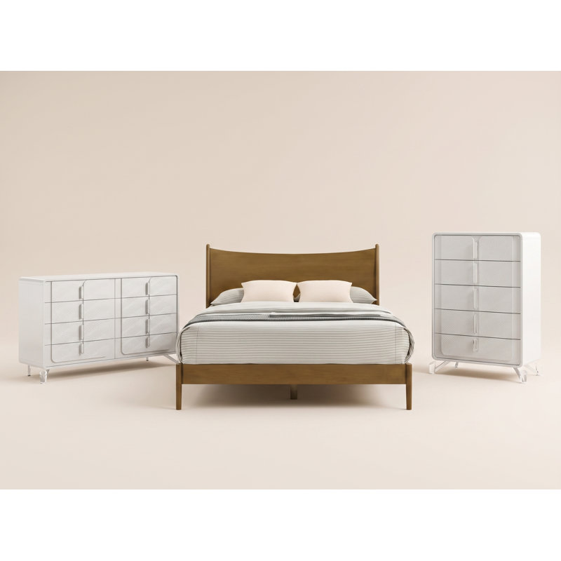 Ensemble de chambre à coucher Sandara, Gris/noyer, 2 pièces: lit, commode