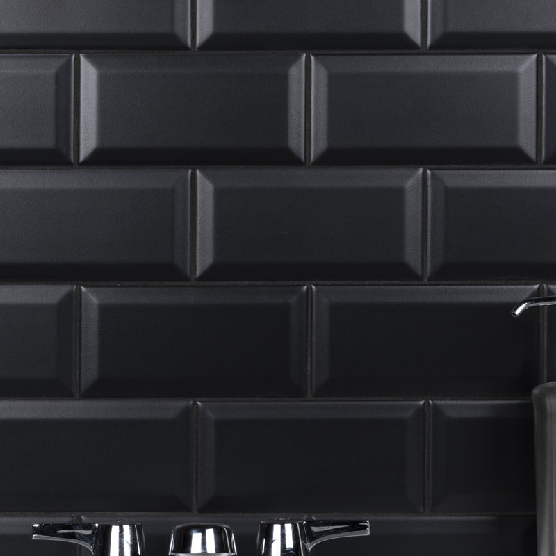 Crown Heights 3" x 6"Beveled Ceramic Subway Wall Tile, Matte Black