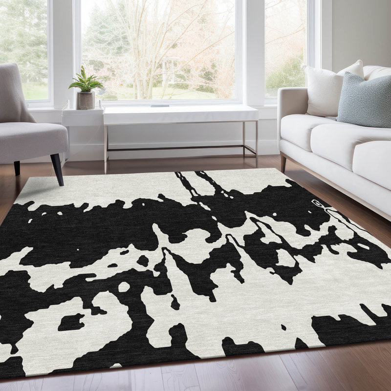 Tapis noir lavable à la machine de qualité supérieure Prisco, Rectangulaire 8 pi x 10 pi