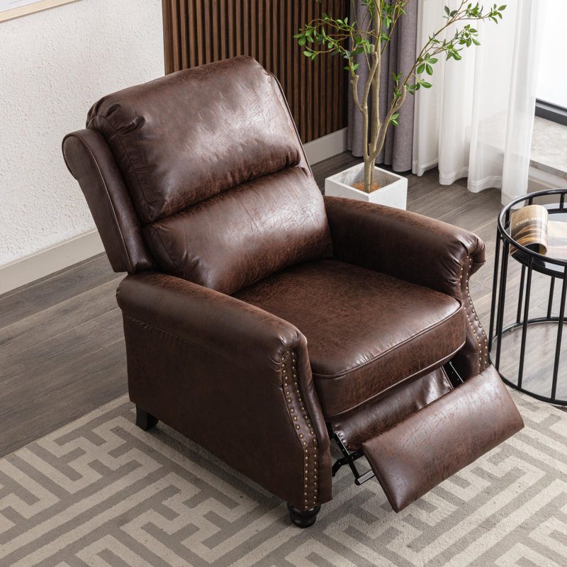 34.6" Wide Classic And Overstuffed Soft Vegan Leather Pushback Recliner With Nailhead Trim (Set Of 3)