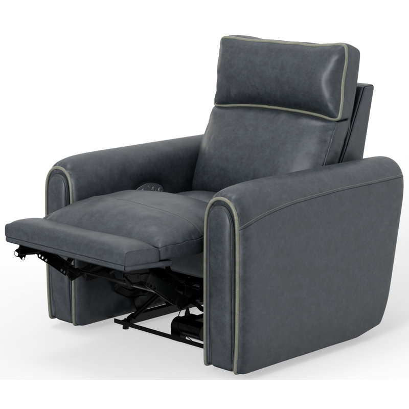 Ayoka 40" Wide Power Recliner with Power Adjustable Headrest, Blue Polyester