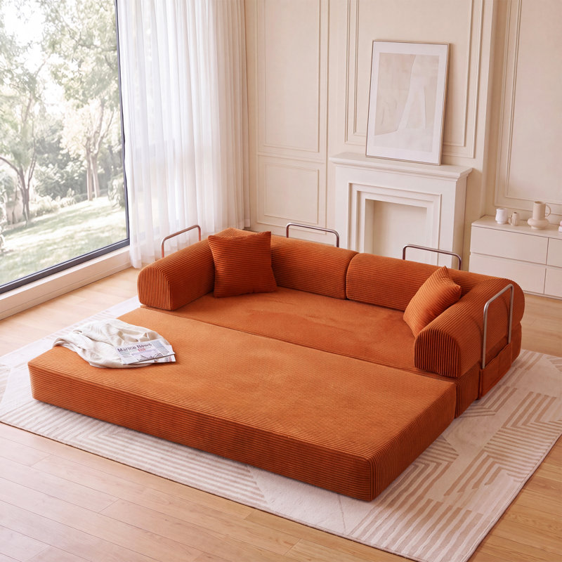 Canapé à compression de 78,8 po, canapé-lit convertible au sol avec accoudoirs de soutien pour dossier, canapé-lit futon confortable, causeuse modulaire Boneless