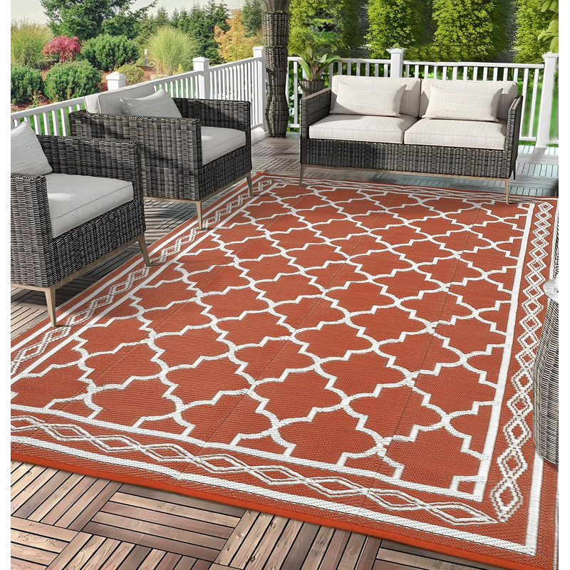 Outdoor Reversible Plastic Straw Rug 8x10ft – Waterproof & UV Resistant Patio Mat with Carry Bag, Easy Clean Portable Carpet for RV, Camping, Picnic, Deck, Backyard – Terracotta Orange/White, 8*10ft(244*305cm) United States