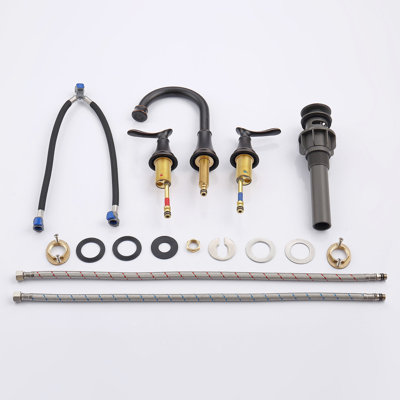 Robinet de lavabo de salle de bain espacé 8 pouces, bronze huilé - 3 trous, 360, bec pivotant, 2 lavabos avec bonde escamotable et tuyau d'arrosage