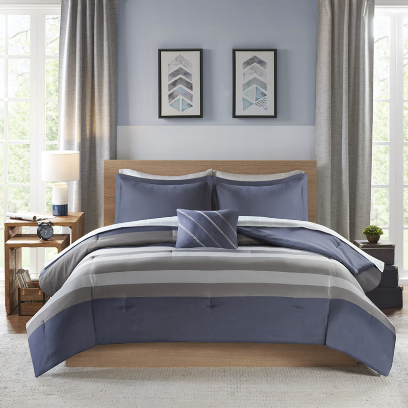 Ensembles de literie complets, en polyester pleine grandeur, maison de chambre à coucher à rayures modernes