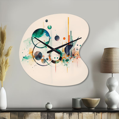 Multi-Color Watercolor Geometric Art II - Unique Shape Modern Metal Wall Clock, Green Wall Clock Print