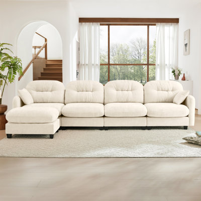 Modular Sectional L Shaped Couch with Ottoman, Soft Chenille Fabric, Ergonomic Design