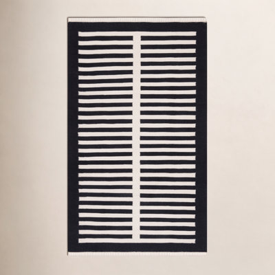 Delia Ivory Black Flatweave Striped Rug