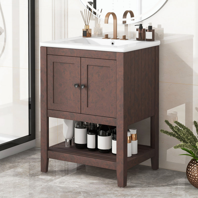 Lavabo de salle de bain moderne et élégant en céramique, Brun