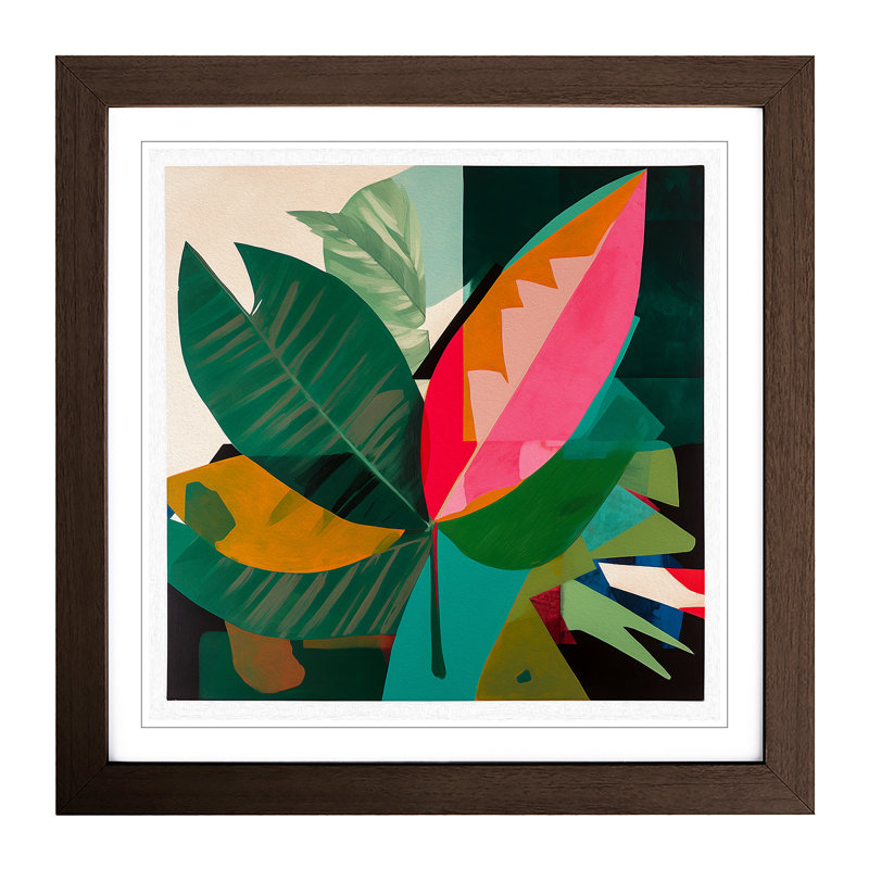 Tropical Leaf Suprematism - Single Picture Frame Print on Wood, Walnut