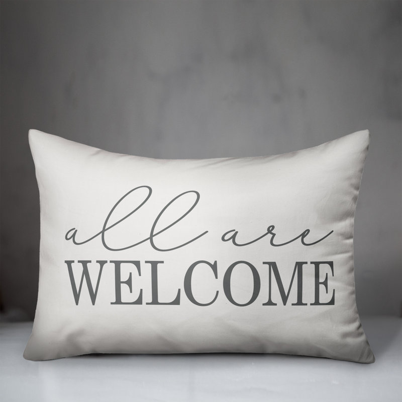 Textual Outdoor Throw Pillow, White/Gray