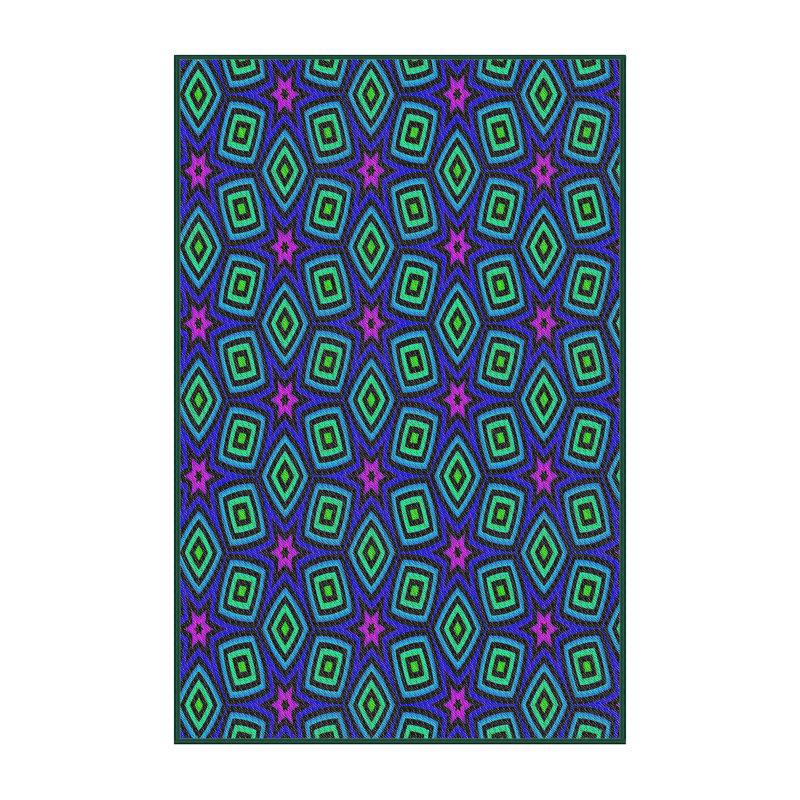 Tapis décoratif vert géométrique, Rectangle 5 pi x 7 pi
