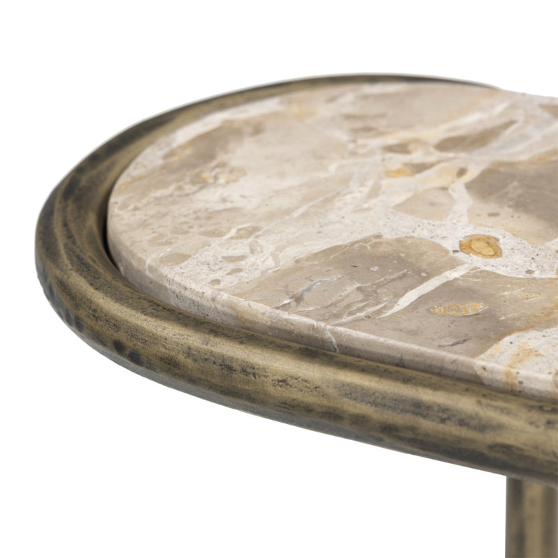 Niccola Marble End Table, Fossil Marble, Hammered Aged Brass