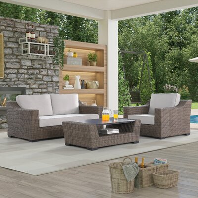 Tymere 3-Piece Manhattan Rustic Wicker Seating Set With Tempered Glass -  Red Barrel StudioÂ®, BD393D9708174CC4B33760352D8B5FCB