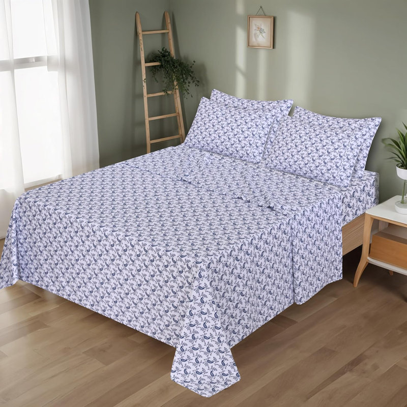 Ensemble de draps en coton 6 pièces RUVANTI, Décoration cachemire, Ensemble de draps pour très grand lit divisé ave