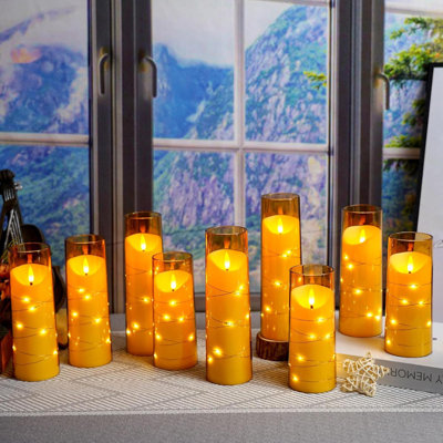 Flameless Candles,Pack Of 9 Battery Operated Candles,With Recessed Light String,Flameless Candles With Remote,Suitable For Home Decoration Holiday Decoration Creating An Atmosphere
