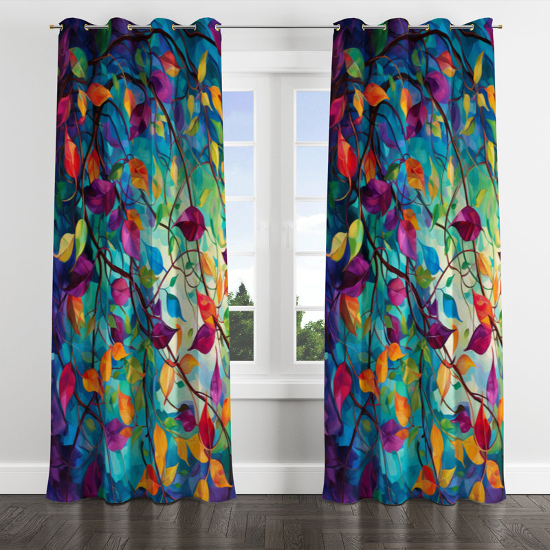 Analeiah - Rideau occultant avec œillets Abstract Botanicals - 1 panneau, L 52 po x L 120 po, Œillets dorés