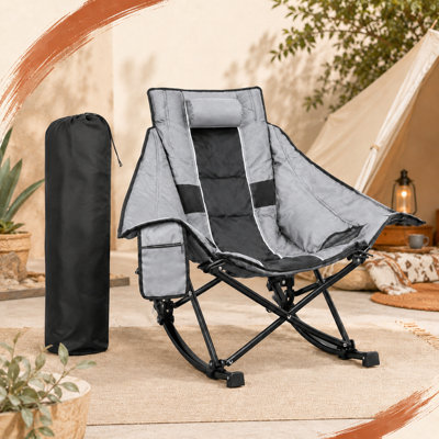 Suteck Oversized Folding Camping Chair, Thick Padded Outdoor  Rocking Chair for Patio Lawn Camping