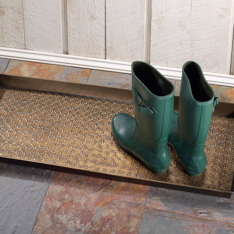 Antique Brass Galvanized Iron Boot Tray with Caning Pattern