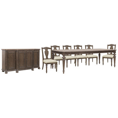 Extendable Leg Dining Table with 6 Wood Back Side Chairs and Server