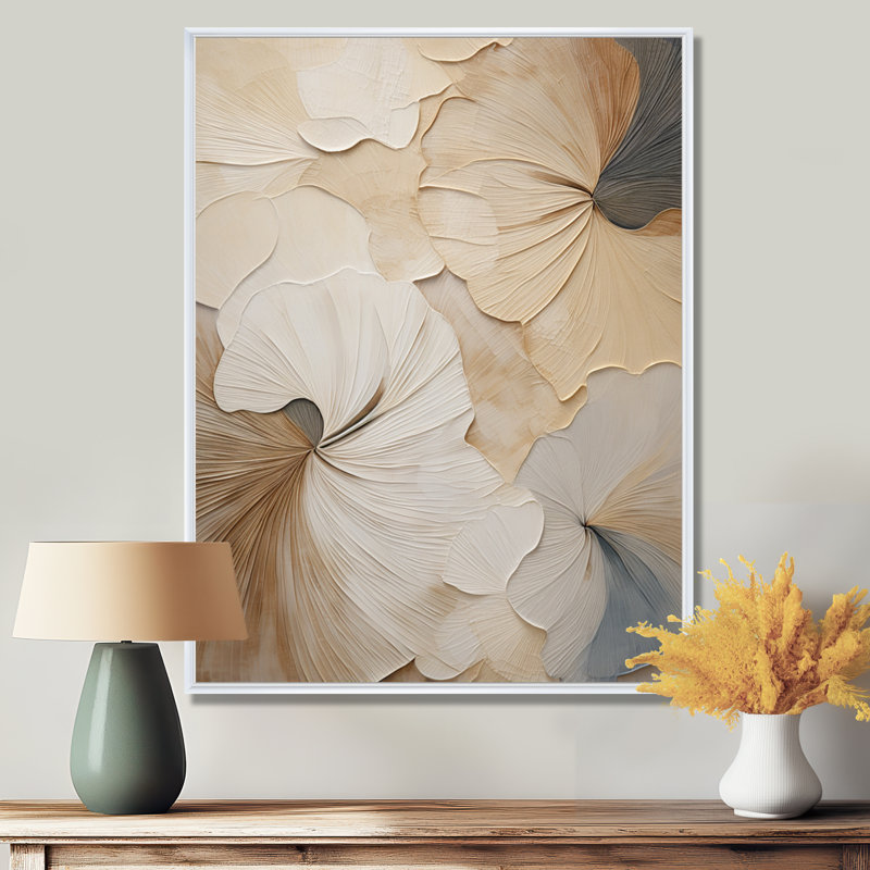 «Beige minimalisme élégance en fleurs», reproduction d'art sur toile, impression sur toile beige, H 20 po x l 12 po, Blanc
