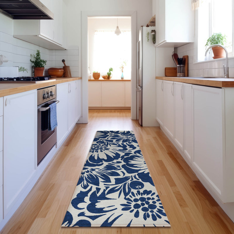 Premium Machine Washable Cerrito AMF551 Navy Rug, Runner 2'3" x 7'6"