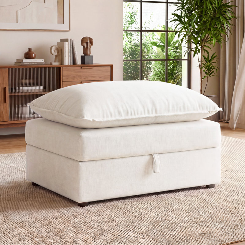 Repose-pieds avec rangement Espinoza, Chenille beige
