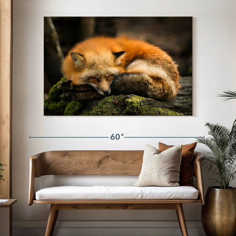 Renard jaune endormi, H 34 po x l 51 po