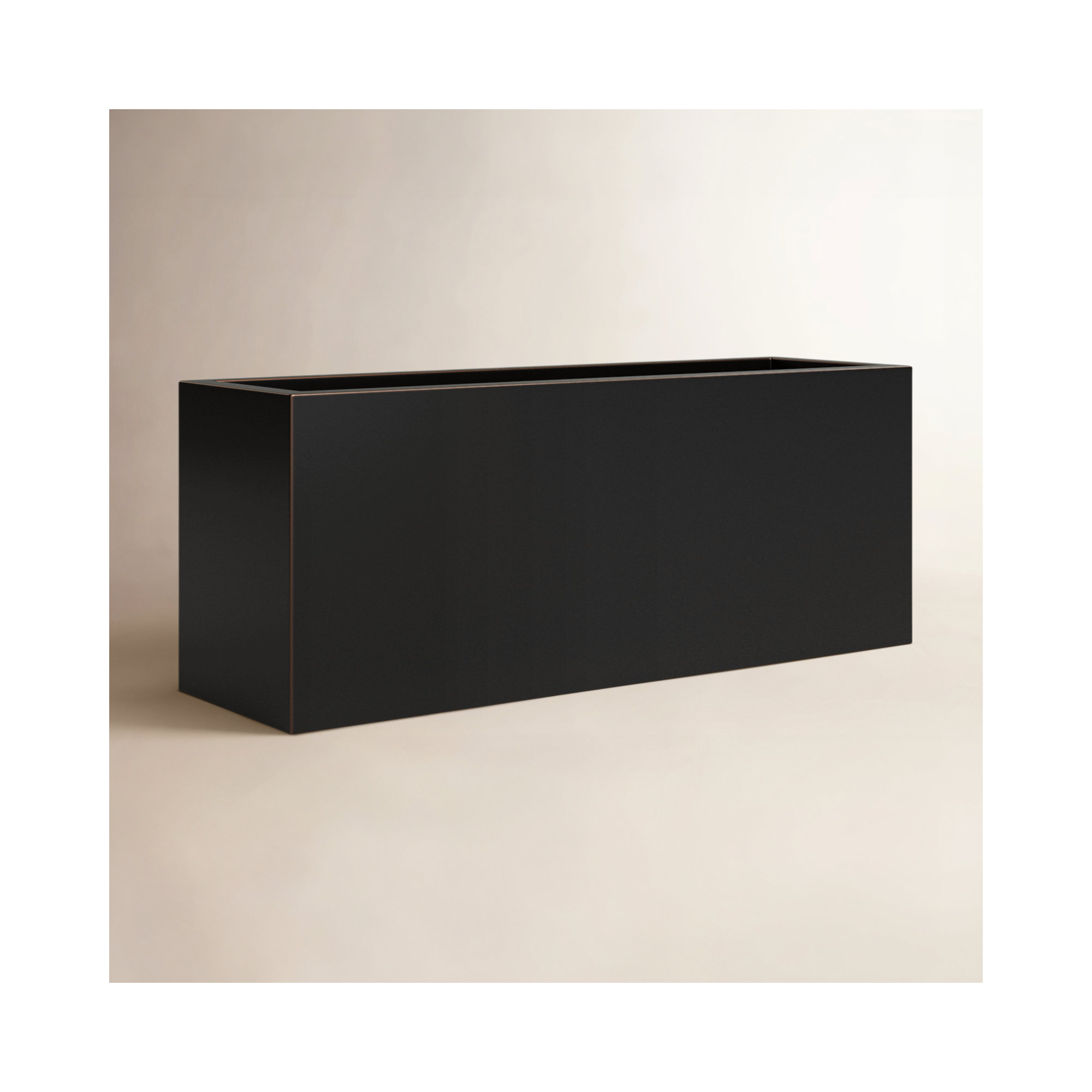Tormund Metal Planter Box, Black/Gold Edge, 15" H x 38" W x 15" D