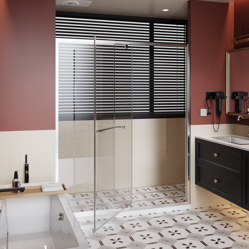 Porte de douche pivotante chromée contemporaine pour salle de bain