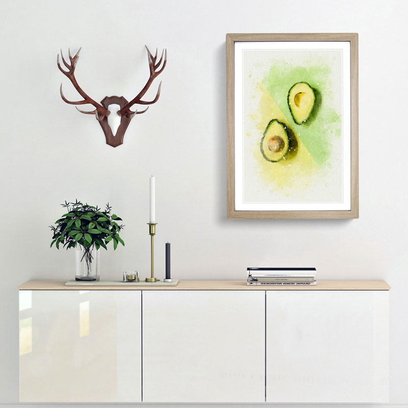 Avocado Split in Abstract - Picture Frame Graphic Art Print, 36cm H x 27cm W x 2cm D, Oak Framed