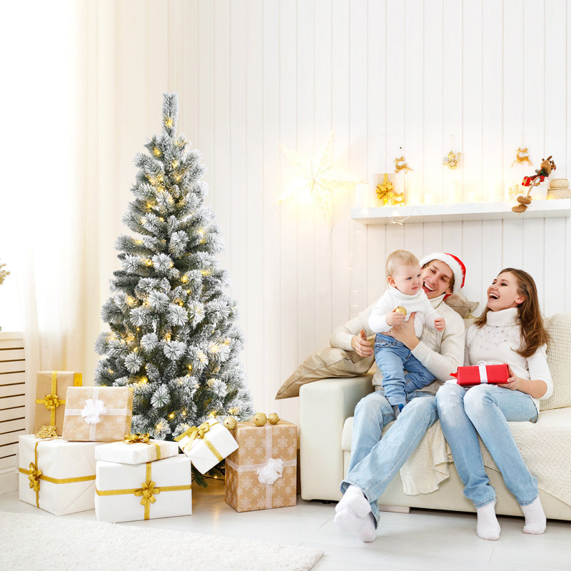 6ft Pre-Lit Snow Flocked Pine Christmas Tree with Multi-Color LED Lights