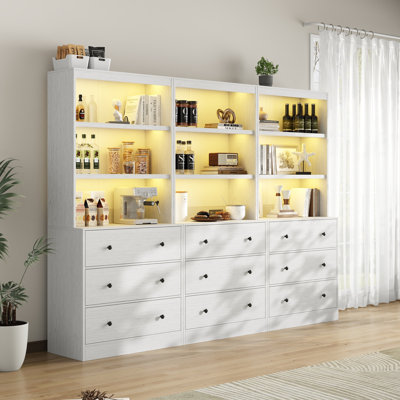 71"H X 70.8"W Book Cabinet Storage Bookcase with USB & Type-C Charging Ports and LED Lights (3A)