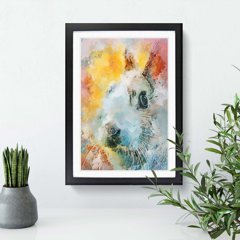 Bunny Rabbit In Abstract - Picture Frame Painting Print, 65cm H x 48cm W x 2cm D, Black Framed