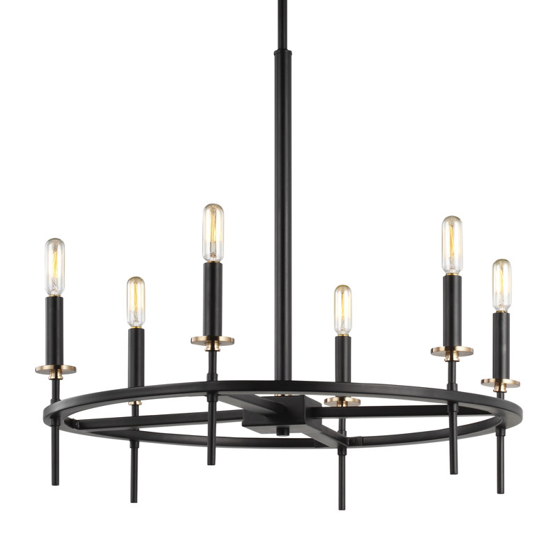 Lustre en roue de chariot à 6 lumières de style bougie Lennon
