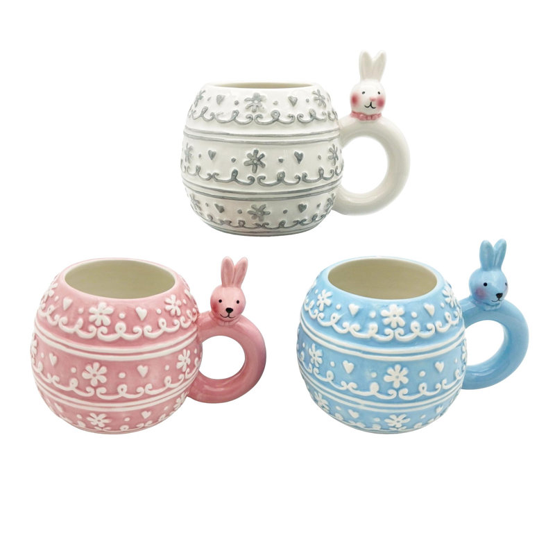 Ensemble de trois tasses en céramique à motif de lapins pour la décoration de Pâques