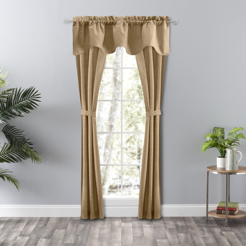 Lisa Cotton Blend Room Darkening Curtain Pair, Tan, 28" W x 84" L