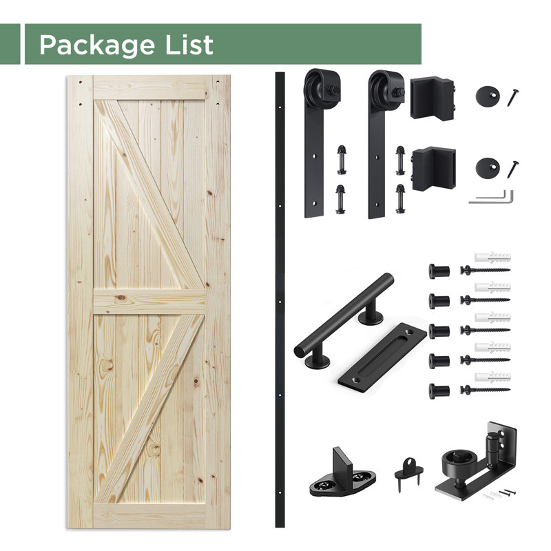 Solid Wood Paneled Barn Door with Installation Hardware Kit, Unfinished, 30" x 84"