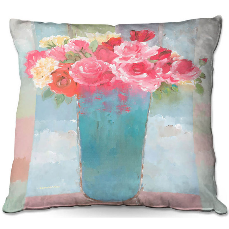 Coussin décoratif vase canapé roses, 18 po x 18 po