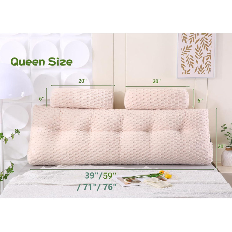Coussin de tête de lit combiné - 1 coussin de tête de lit en coin + 2 coussins de tête, H 7,87 po x l 59,06 po, Beige