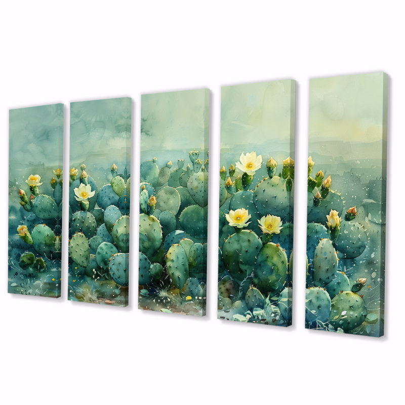 Maisy - ensemble d'art mural cactus floral, H 32 po x l 80 po