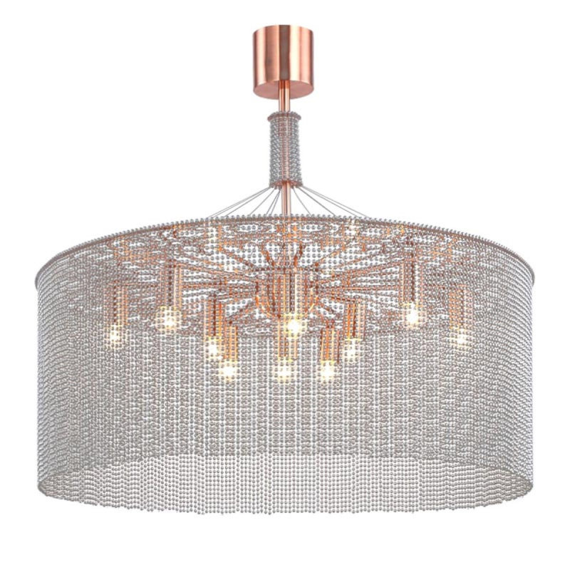 Lustre tambour clair en forme de saule, H 10 po x l 24 po x P 24 po, Nickel brossé