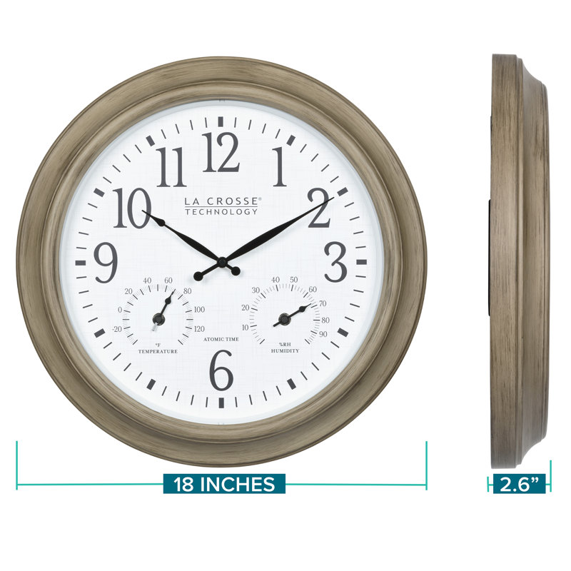 18-Inch Tan Atomic Analog Wall Clock with Temperature and Humidity